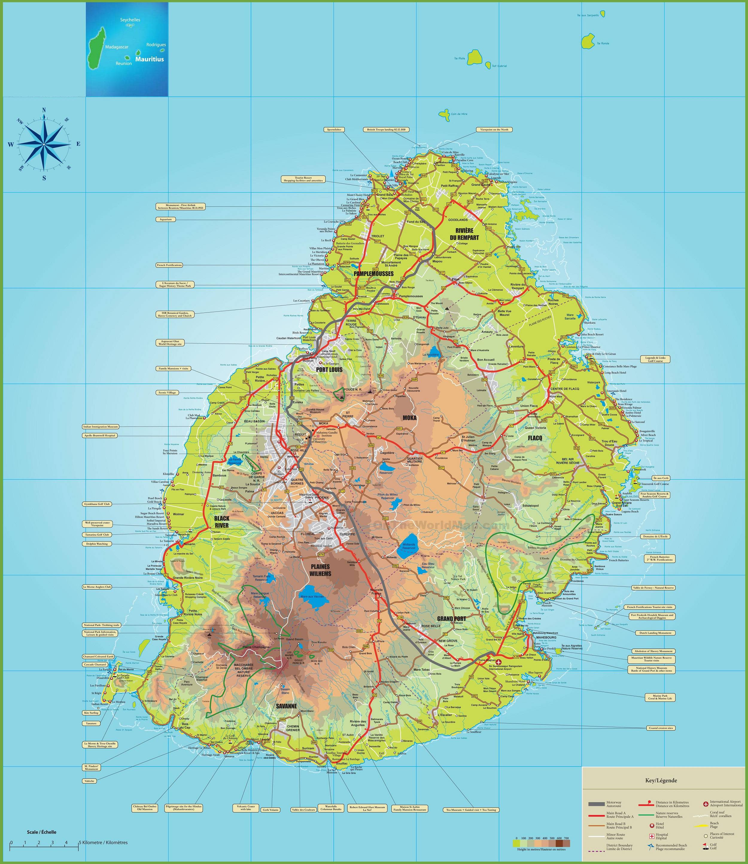 Carte détaillée de l'Île Maurice Carte détaillée de l'Île Maurice