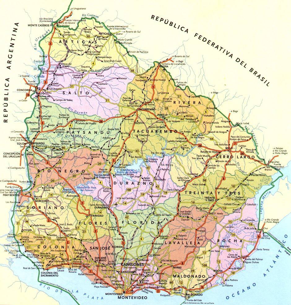 Carte détaillée de l'Uruguay Carte détaillée de l'Uruguay