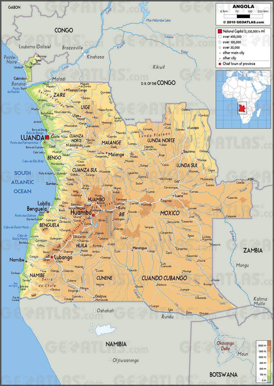Carte géographique de l'Angola Carte géographique de l'Angola