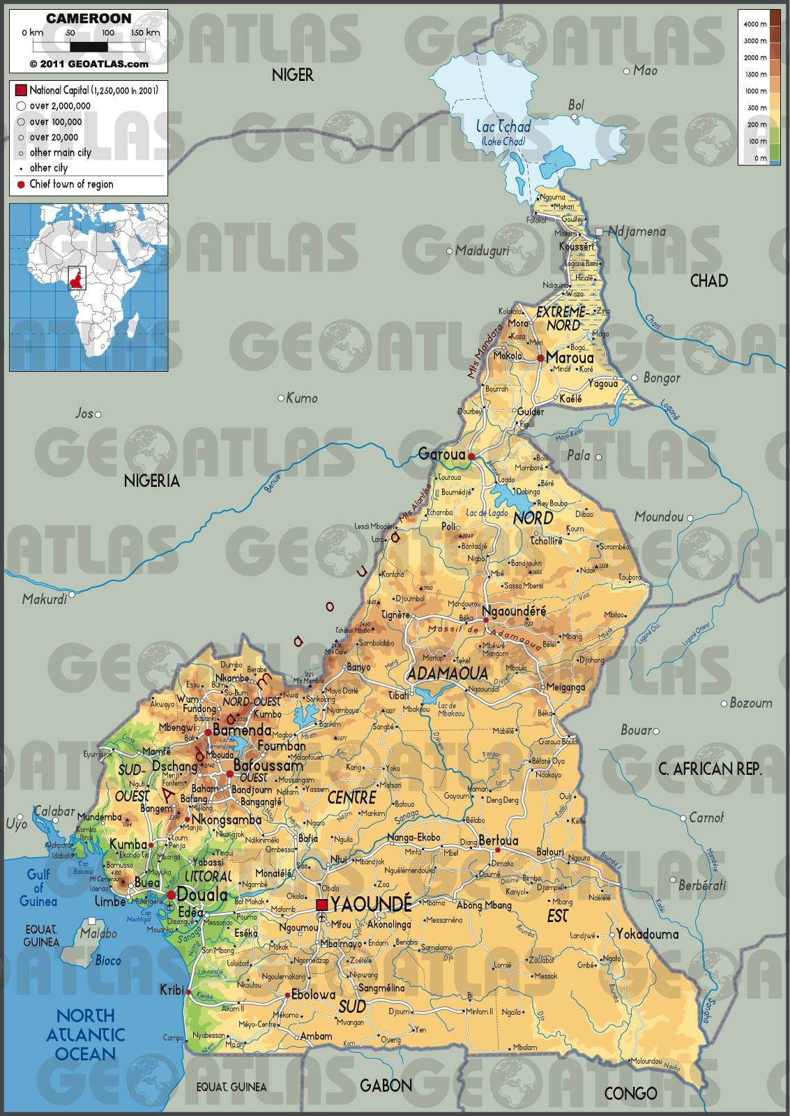 Carte du Cameroun  Différentes cartes du pays du continent africain