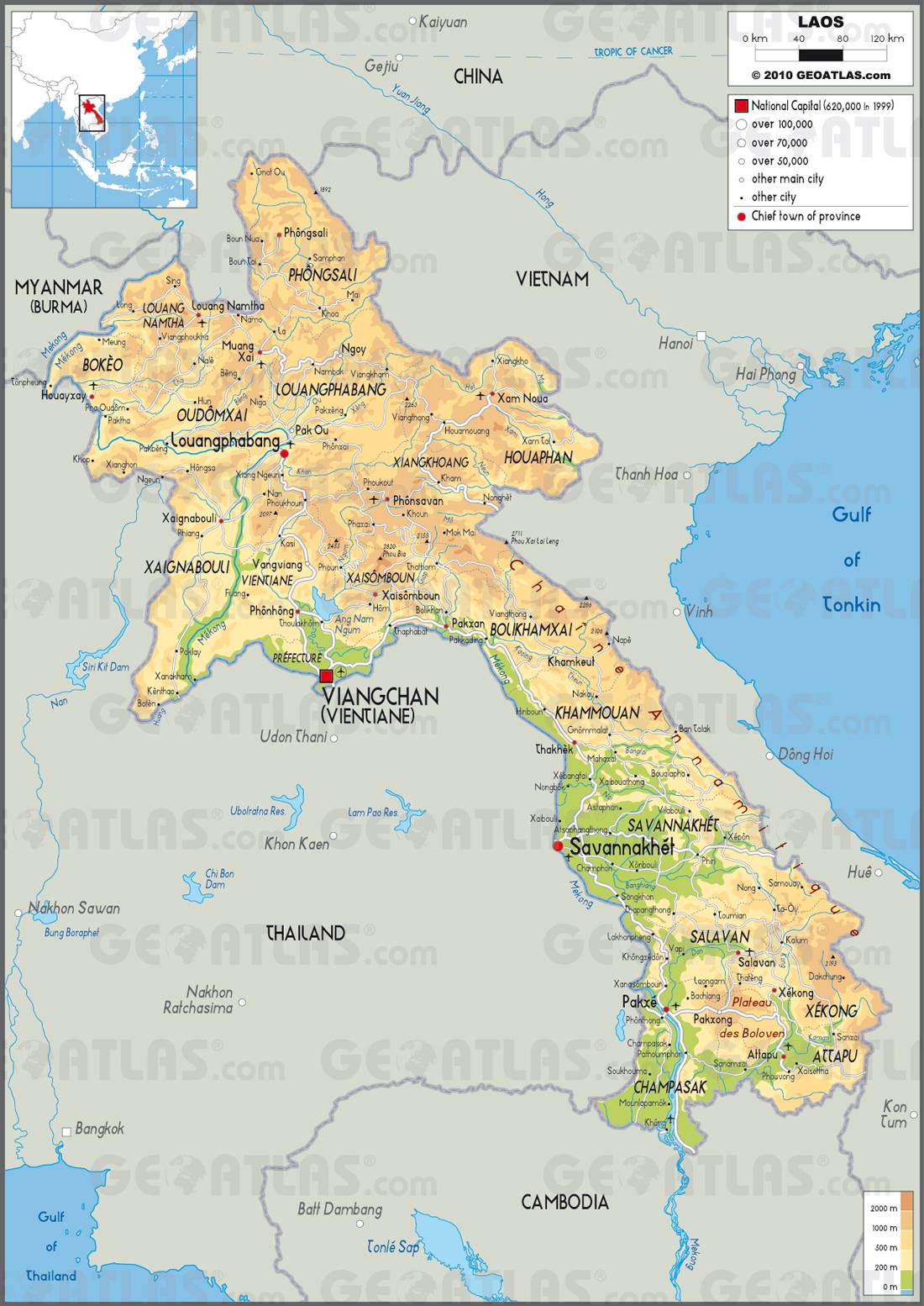 Carte du Laos Plusieurs cartes du pays en Asie (villes, géographie...)