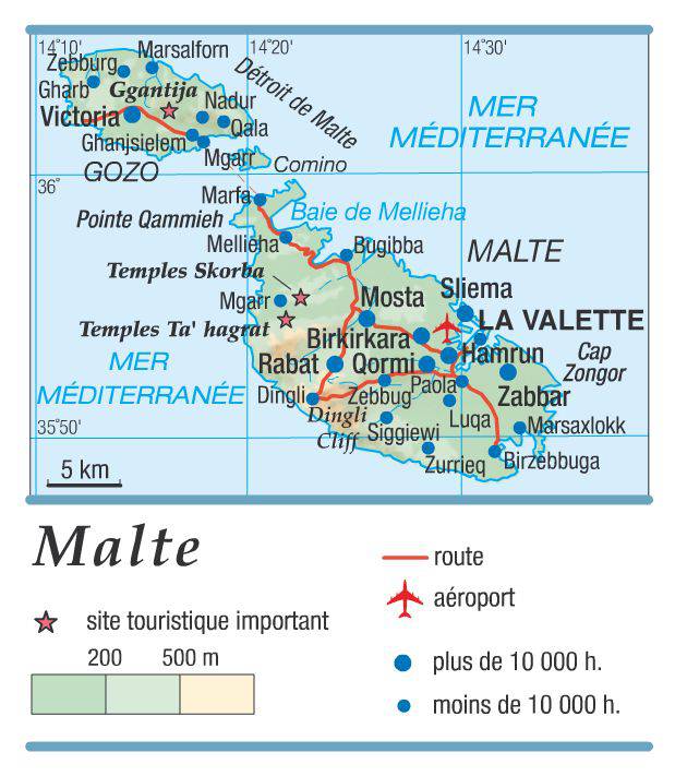 Carte géographique de Malte Carte géographique de Malte