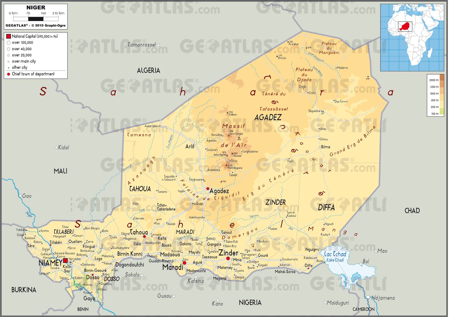 Carte du Niger - Plusieurs cartes du pays en Afrique (villes, régions...)