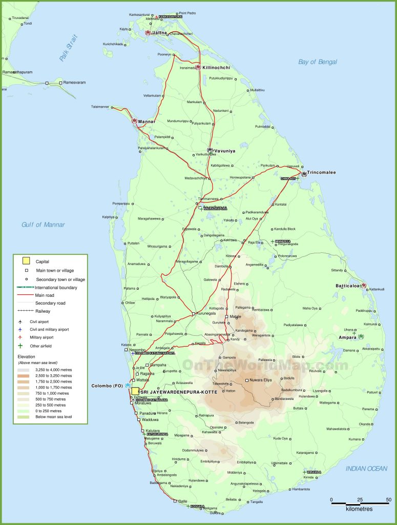 Carte géographique du Sri Lanka Carte géographique du Sri Lanka