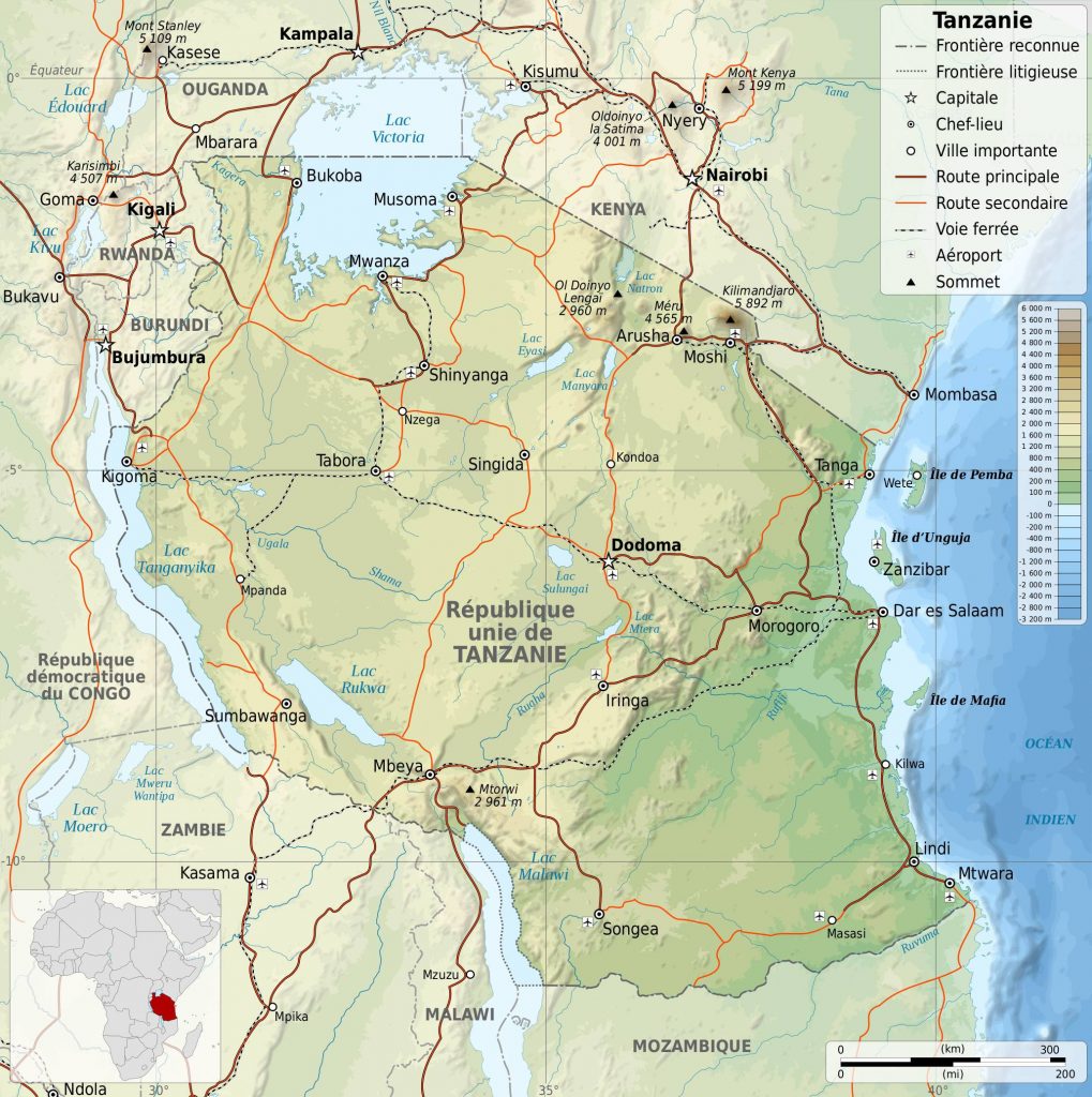 Carte géographique de la Tanzanie Carte géographique de la Tanzanie