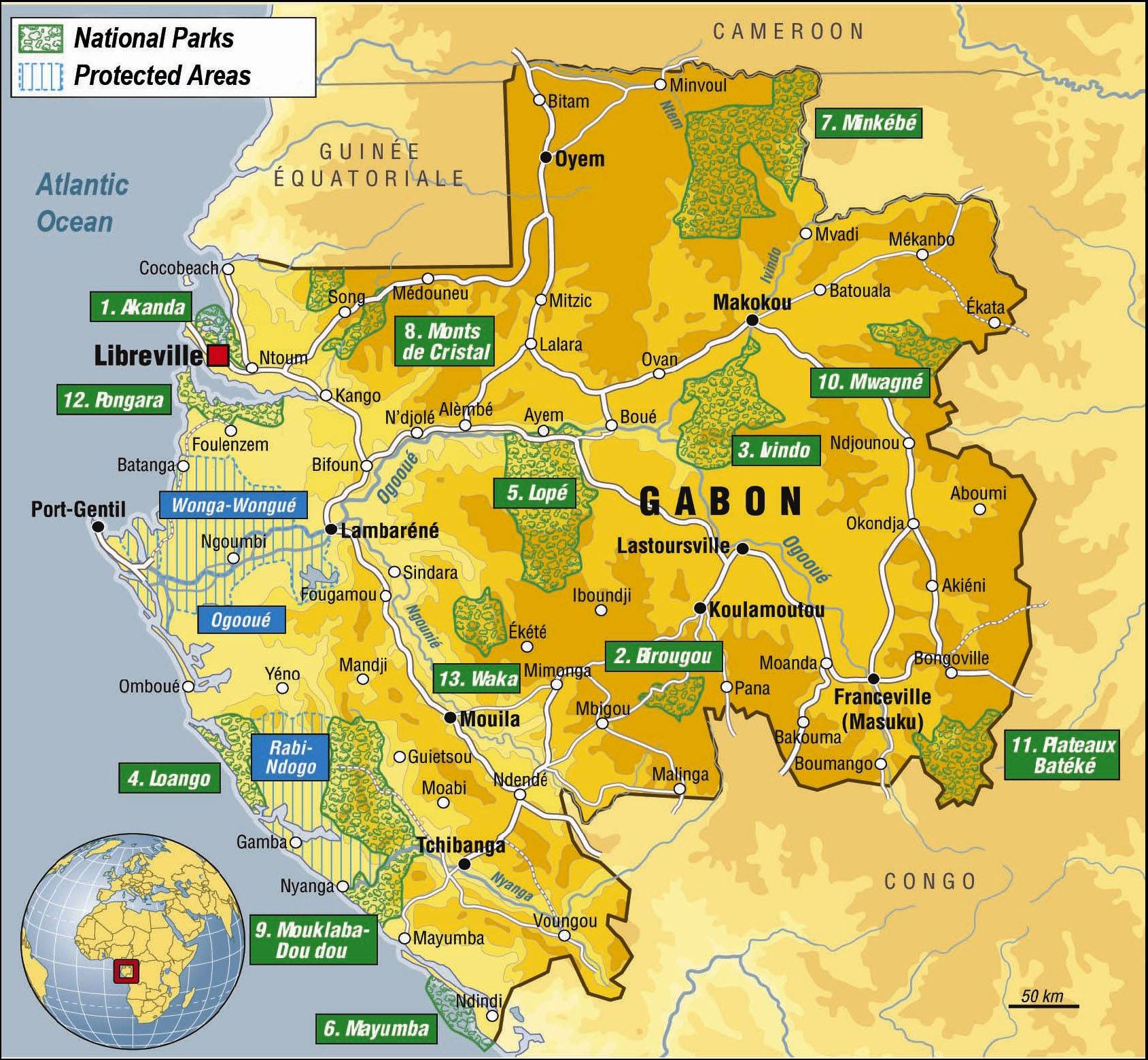 Carte des parcs nationaux du Gabon Carte des parcs nationaux du Gabon