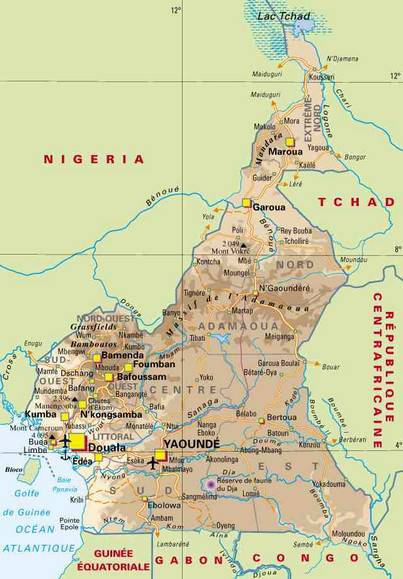 Carte du Cameroun  Différentes cartes du pays du continent africain