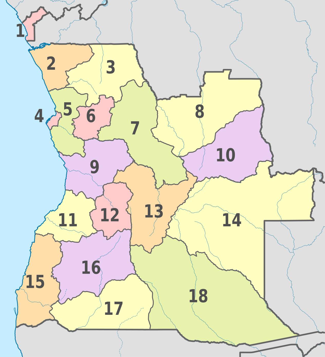 Carte des régions de l'Angola Carte des régions de l'Angola