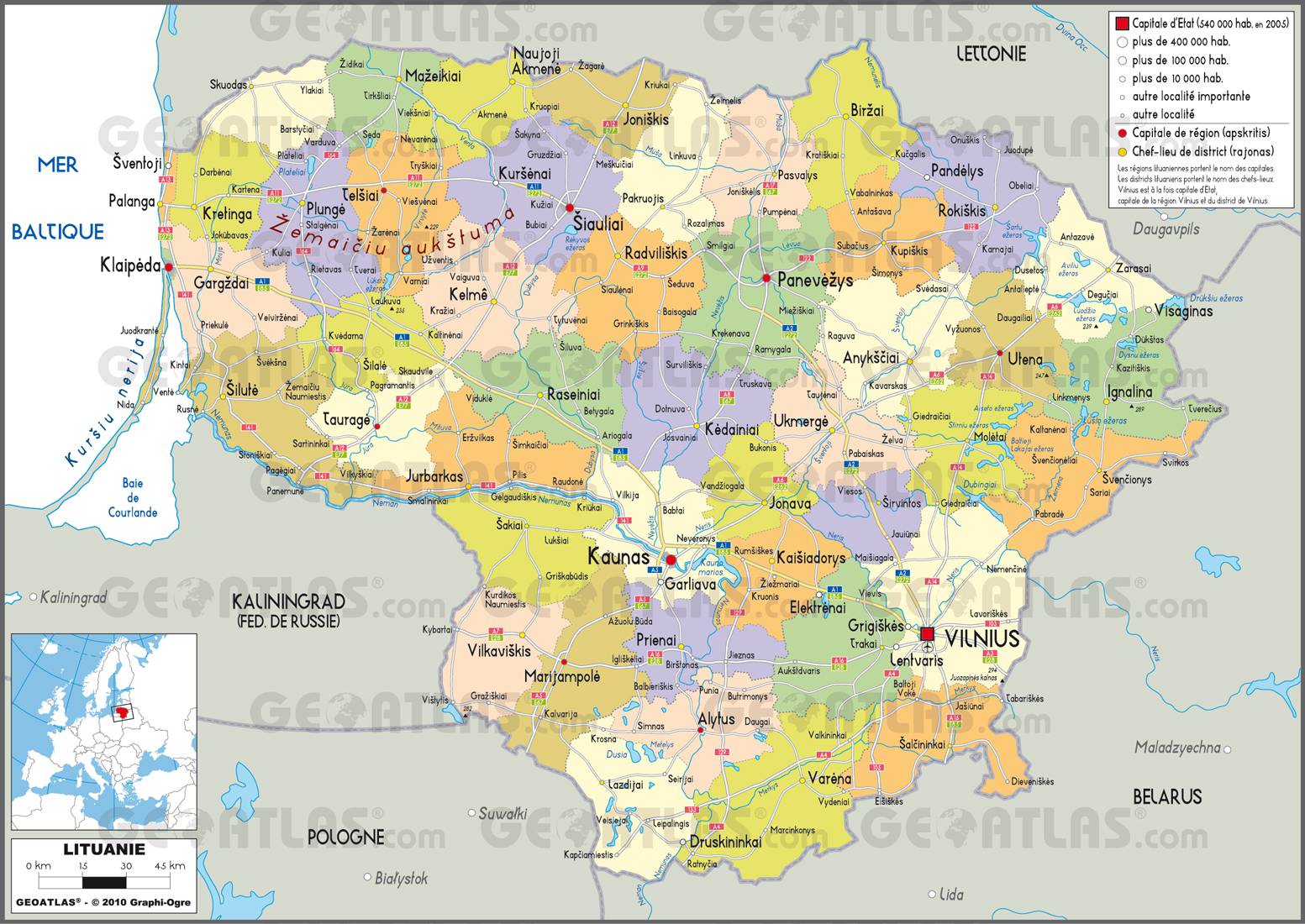 Carte des régions de la Lituanie Carte des régions de la Lituanie