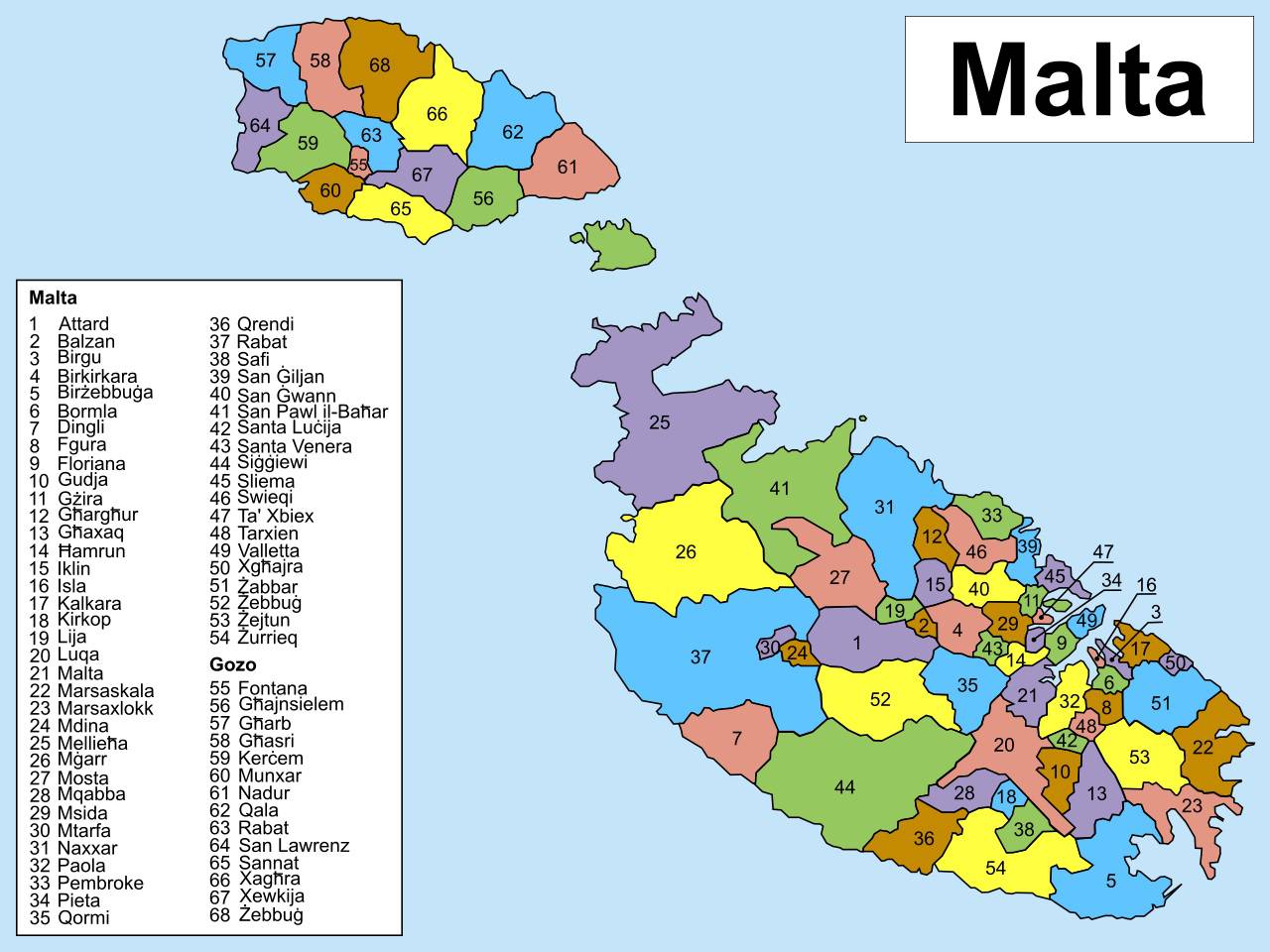 Carte des régions de Malte Carte des régions de Malte