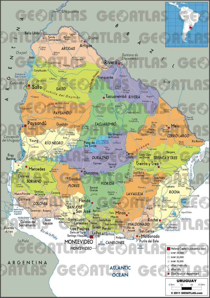 Carte des régions de l'Uruguay Carte des régions de l'Uruguay