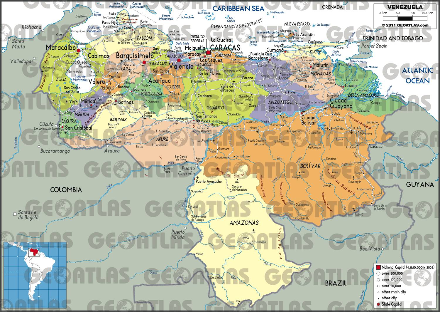 Carte des régions du Venezuela Carte des régions du Venezuela