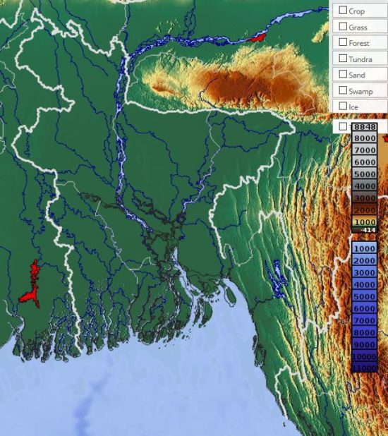 Carte du relief du Bangladesh