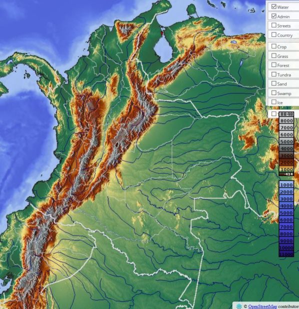Carte du relief de la Colombie