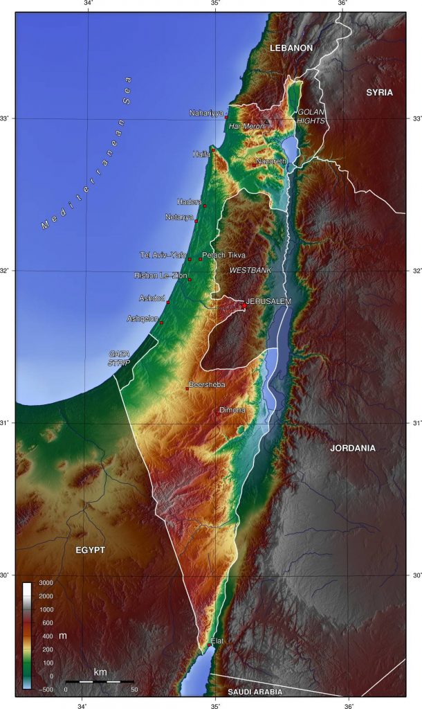 Carte du relief d'Israël Carte du relief d'Israël