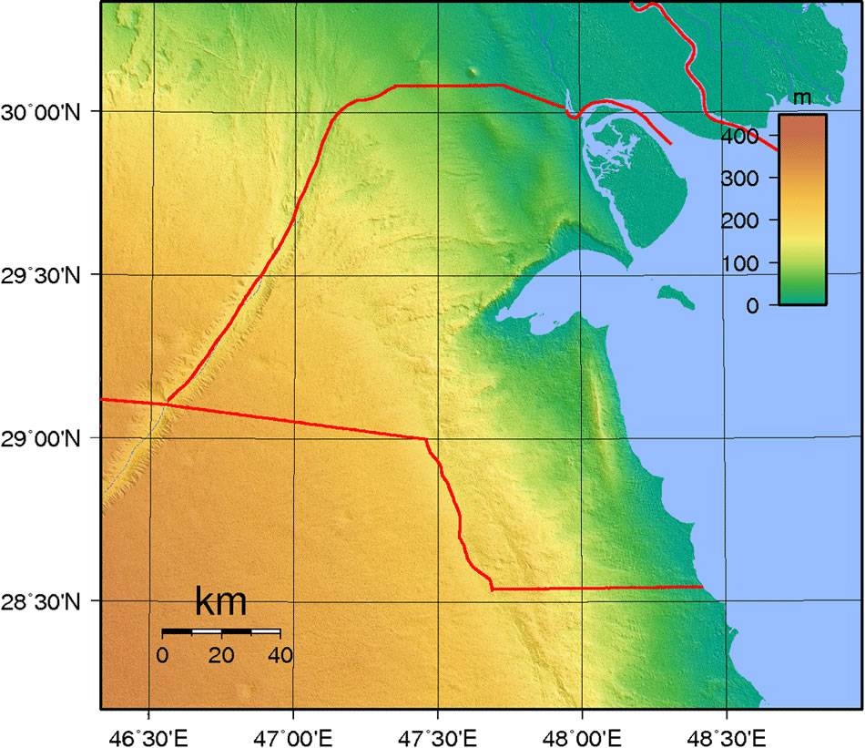 Carte du relief du Koweït Carte du relief du Koweït