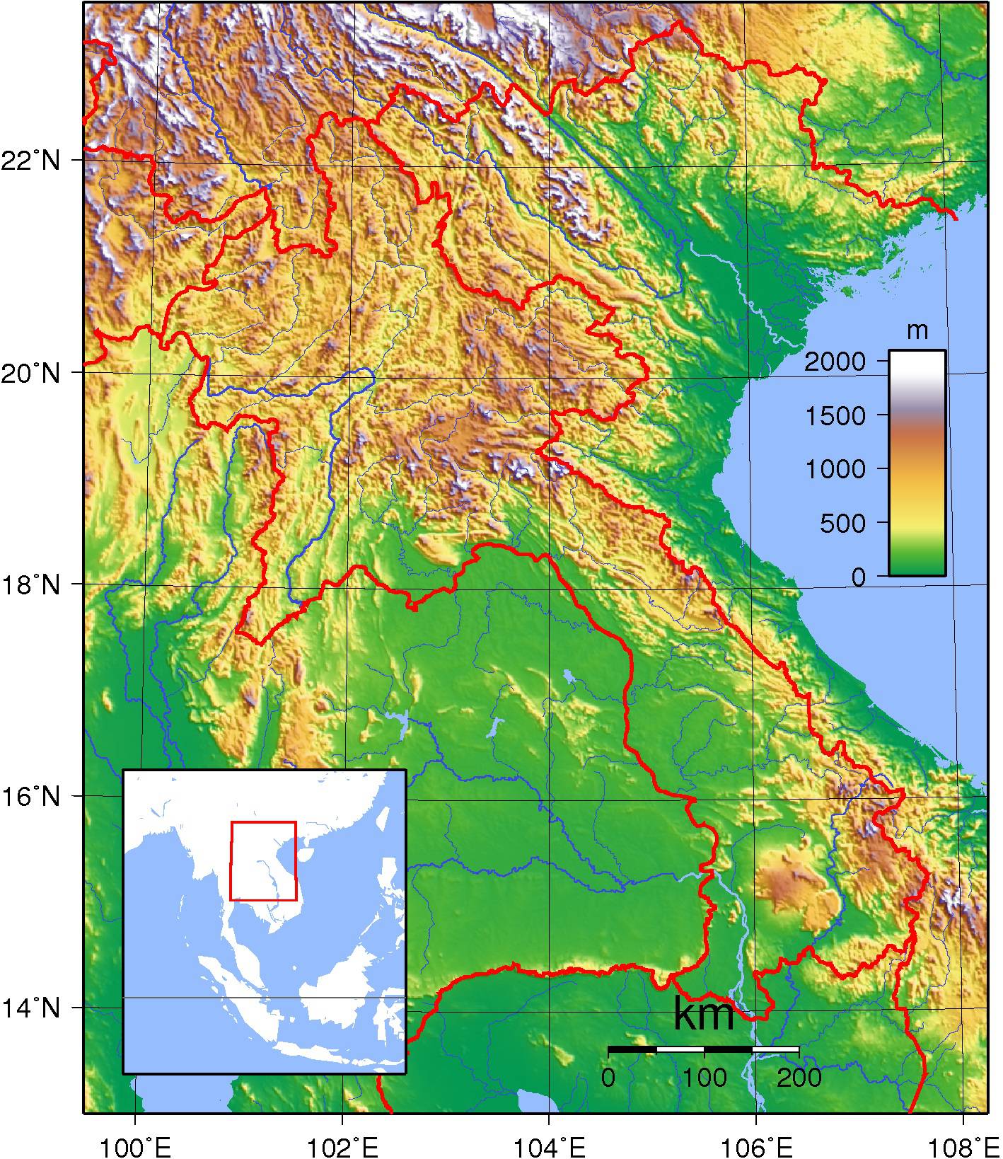 Carte du relief du Laos Carte du relief du Laos