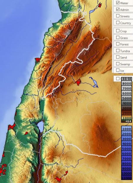 Carte du relief du Liban