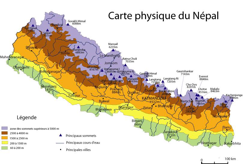 Carte du relief du Népal Carte du relief du Népal