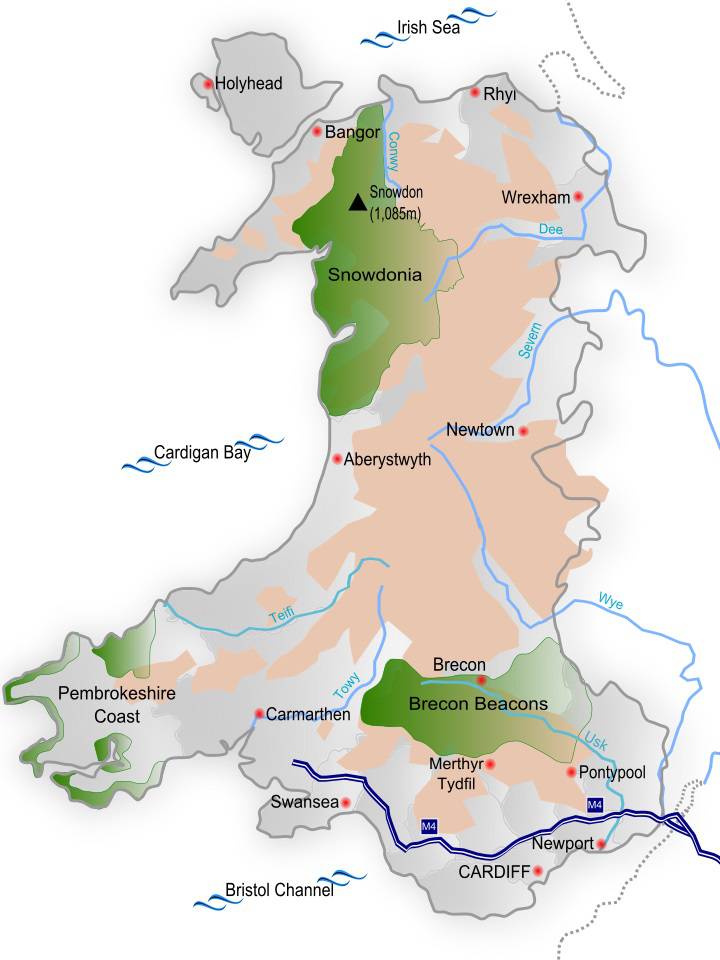 Carte du relief du Pays de Galles Carte du relief du Pays de Galles