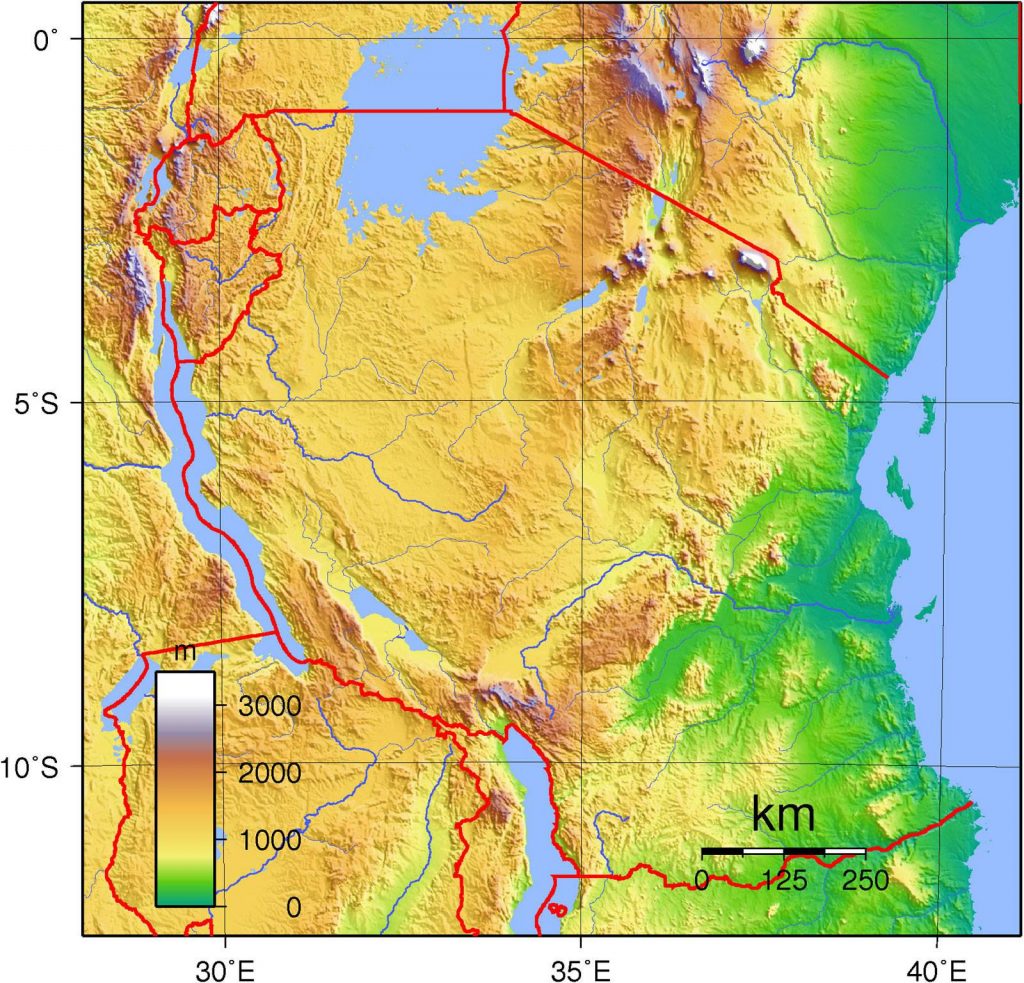 Carte du relief de la Tanzanie Carte du relief de la Tanzanie