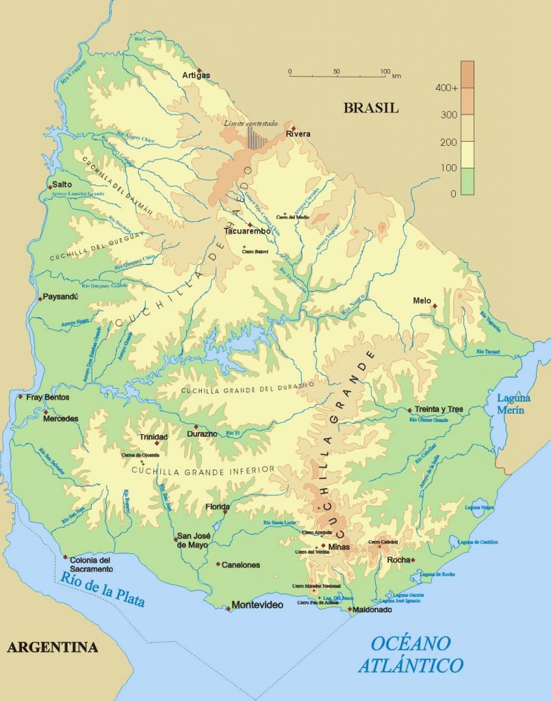 Carte du relief d l'Uruguay Carte du relief d l'Uruguay