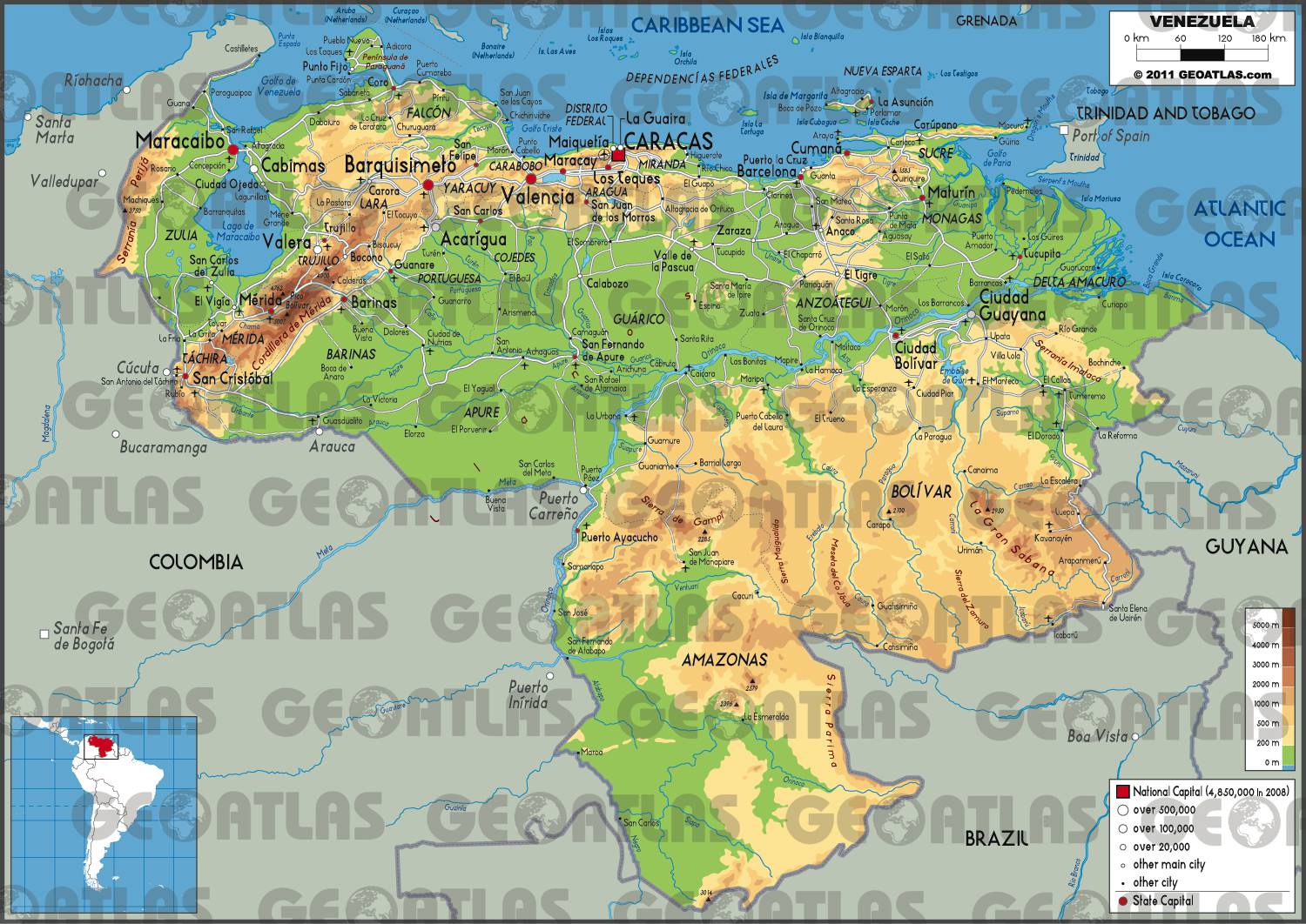 Carte du relief du Venezuela Carte du relief du Venezuela