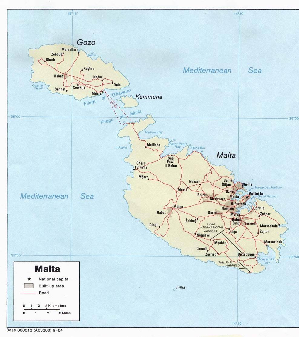 Carte des routes de Malte Carte des routes de Malte