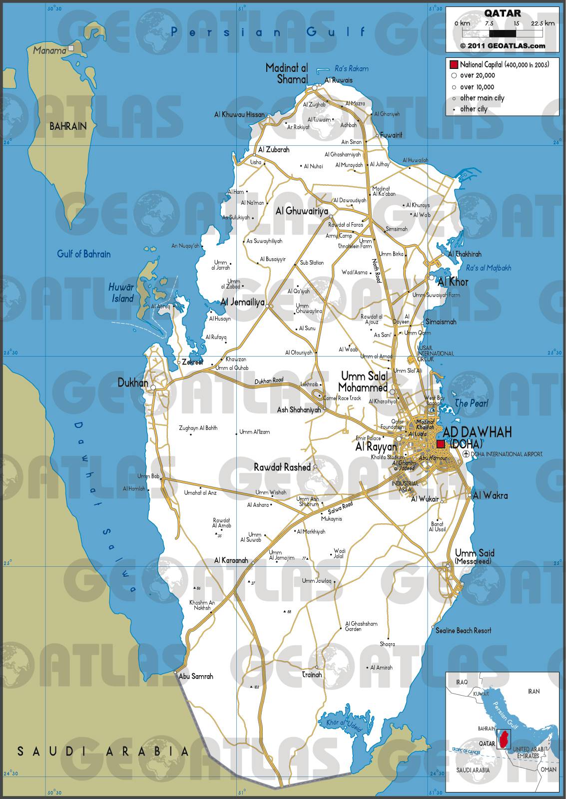 Carte du Qatar Plusieurs cartes du pays du MoyenOrient