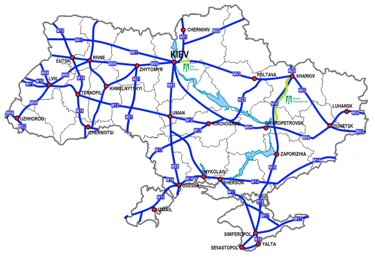 Carte des routes de l'Ukraine Carte des routes de l'Ukraine