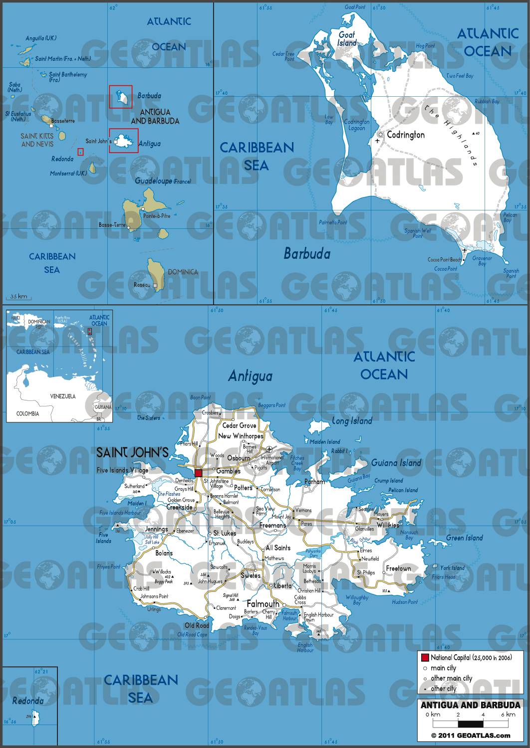 Carte routière d'Antigua-et-Barbuda Carte routière d'Antigua-et-Barbuda