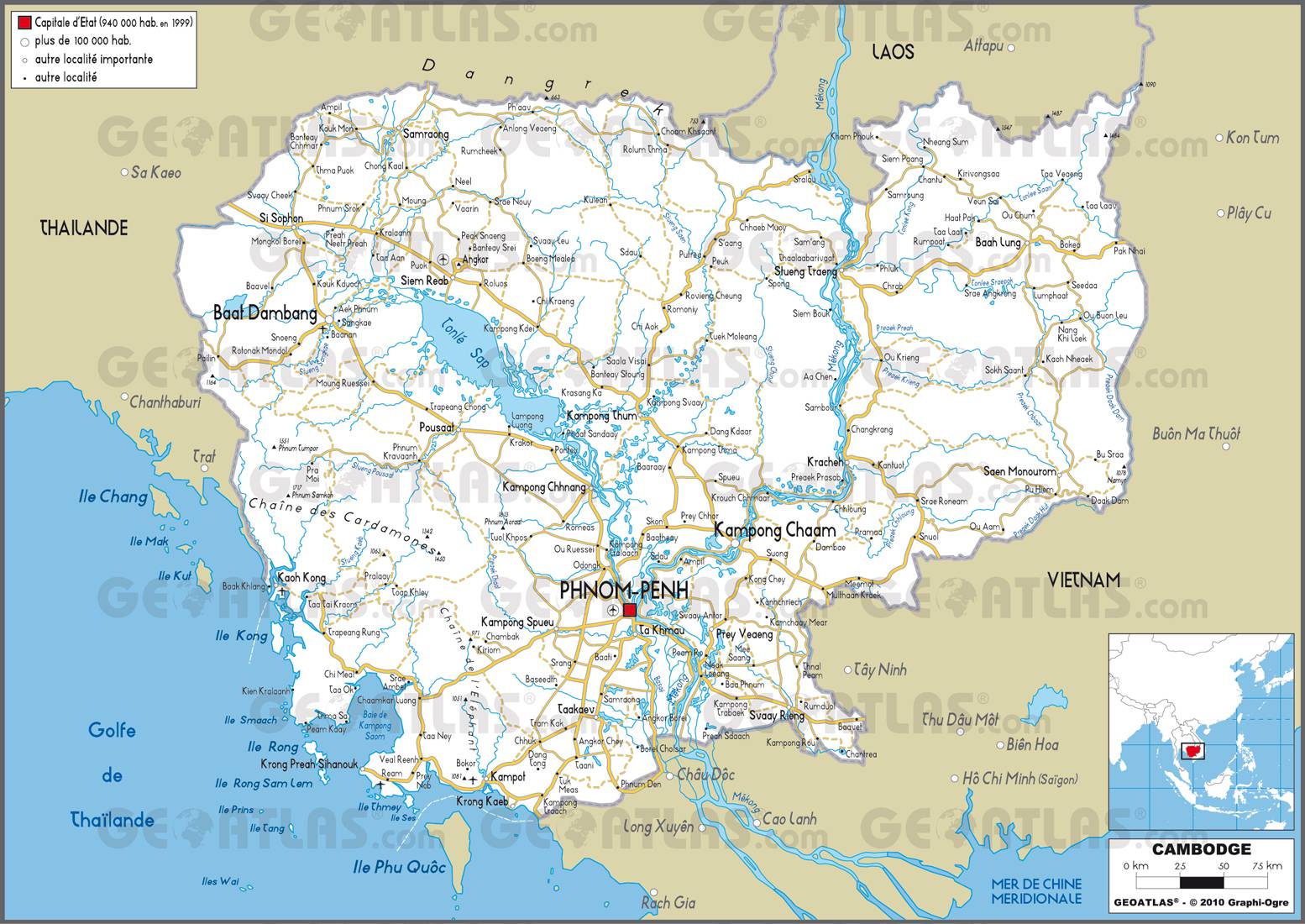 Carte routière du Cambodge Carte routière du Cambodge