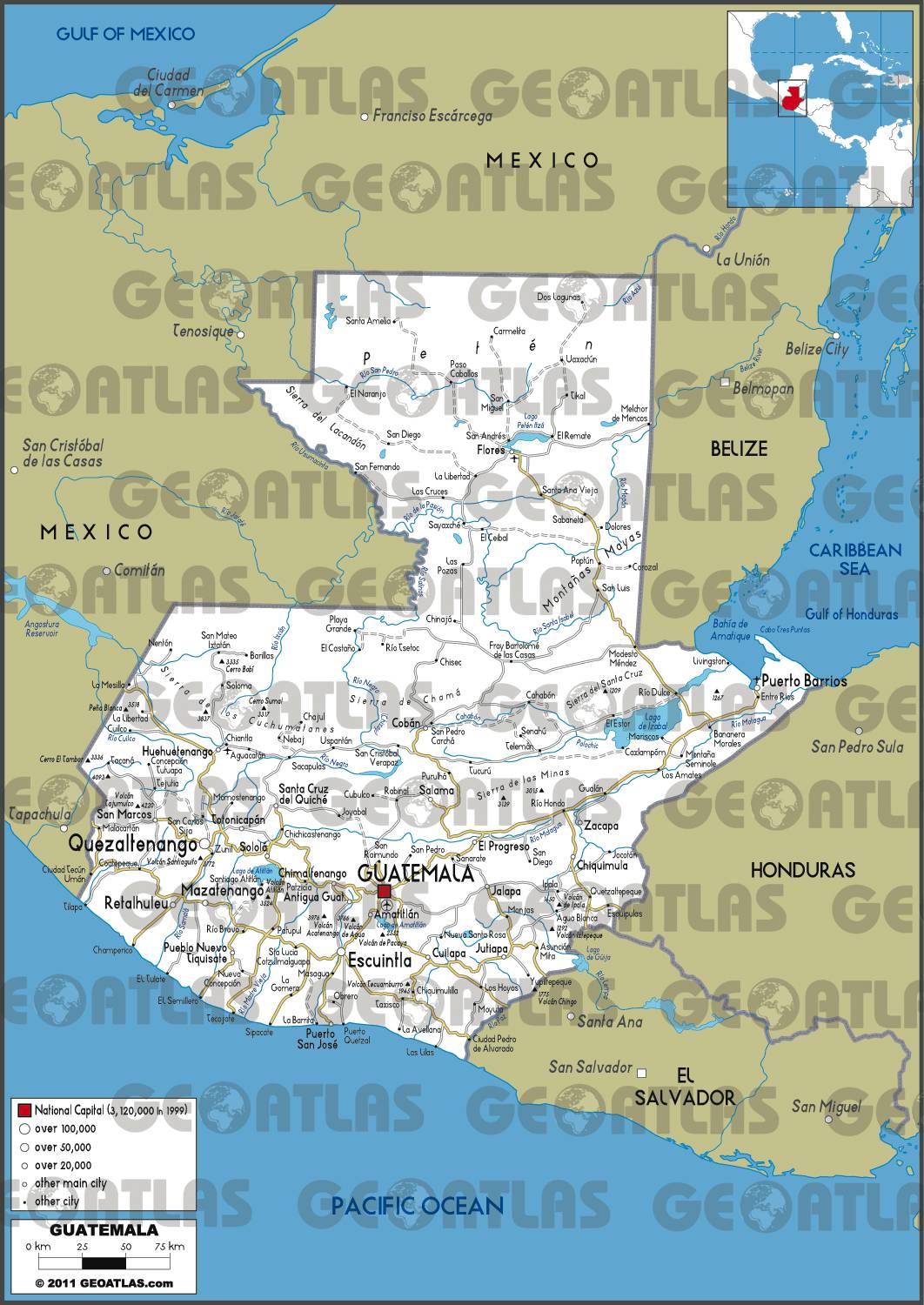 Carte routière du Guatemala Carte routière du Guatemala