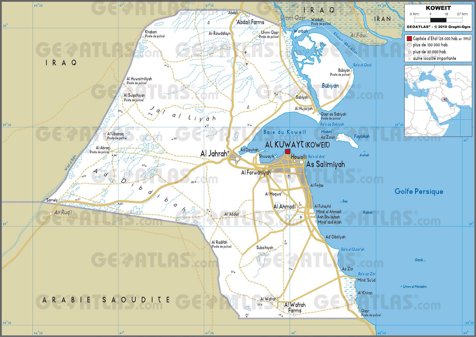 Carte routière du Koweït Carte routière du Koweït