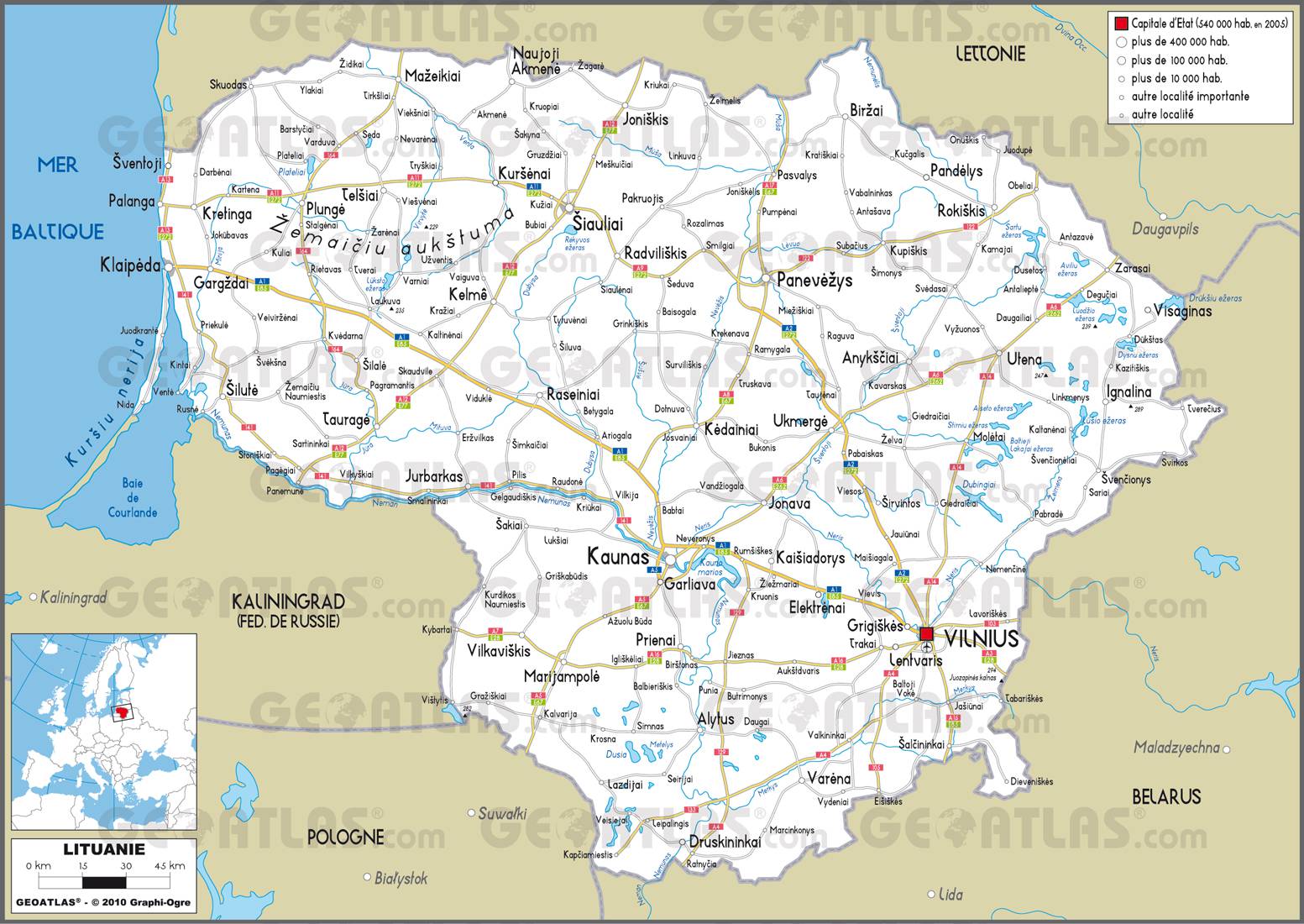 Carte routière de la Lituanie Carte routière de la Lituanie