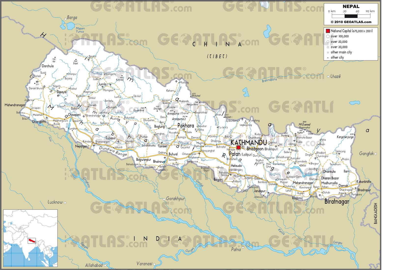 Carte routière du Népal Carte routière du Népal