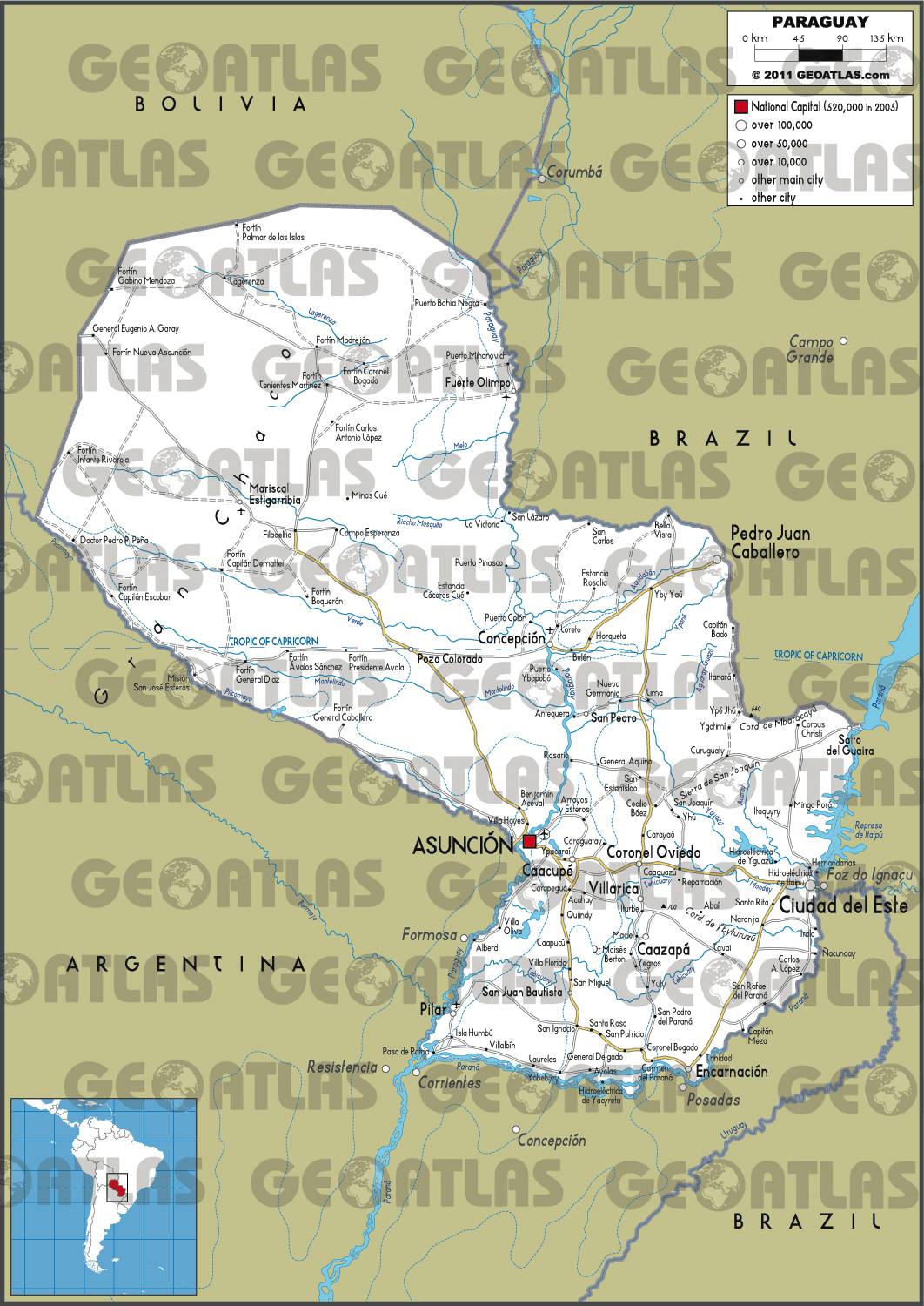 Carte routière du Paraguay Carte routière du Paraguay