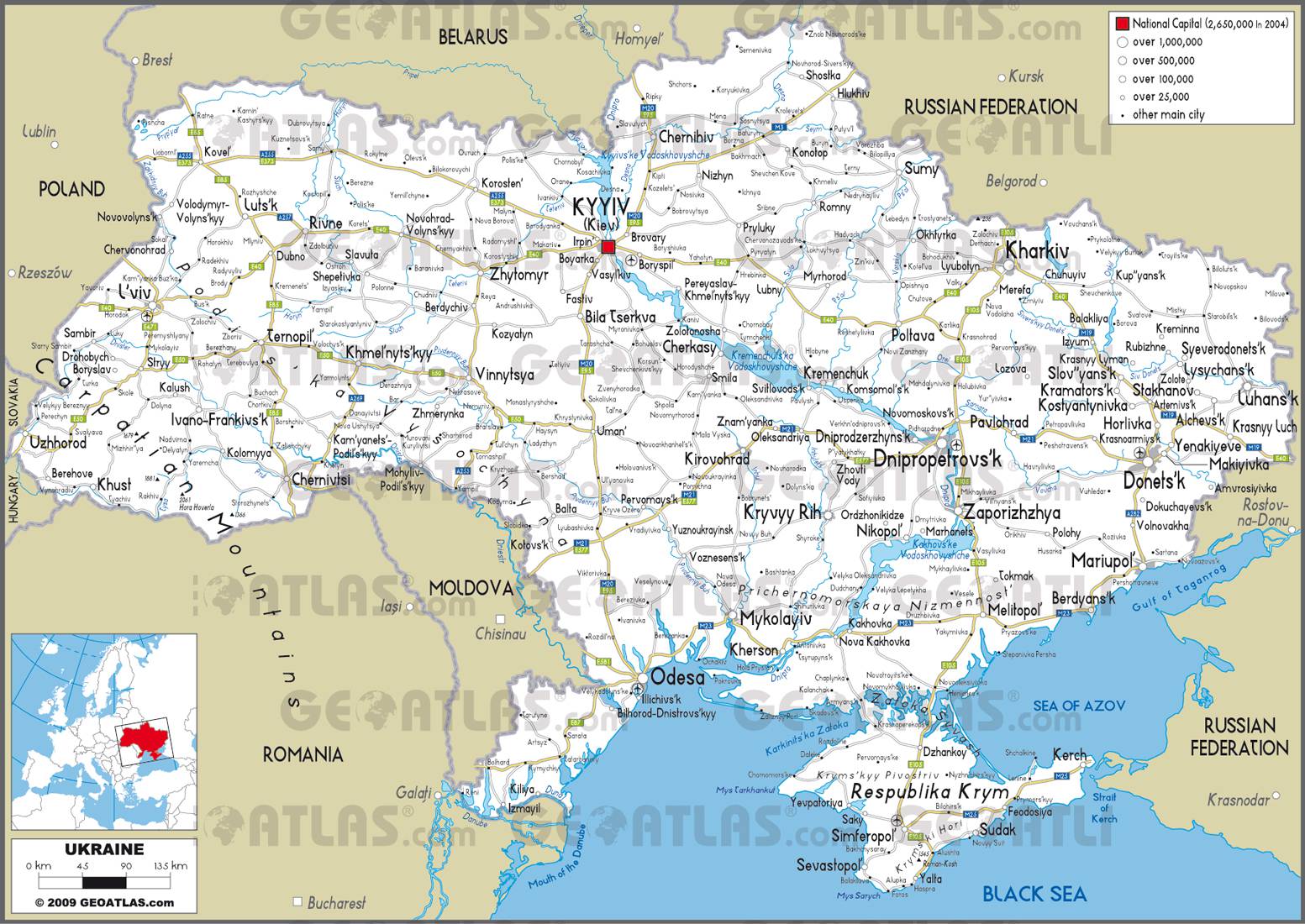 Carte routière de l'Ukraine Carte routière de l'Ukraine