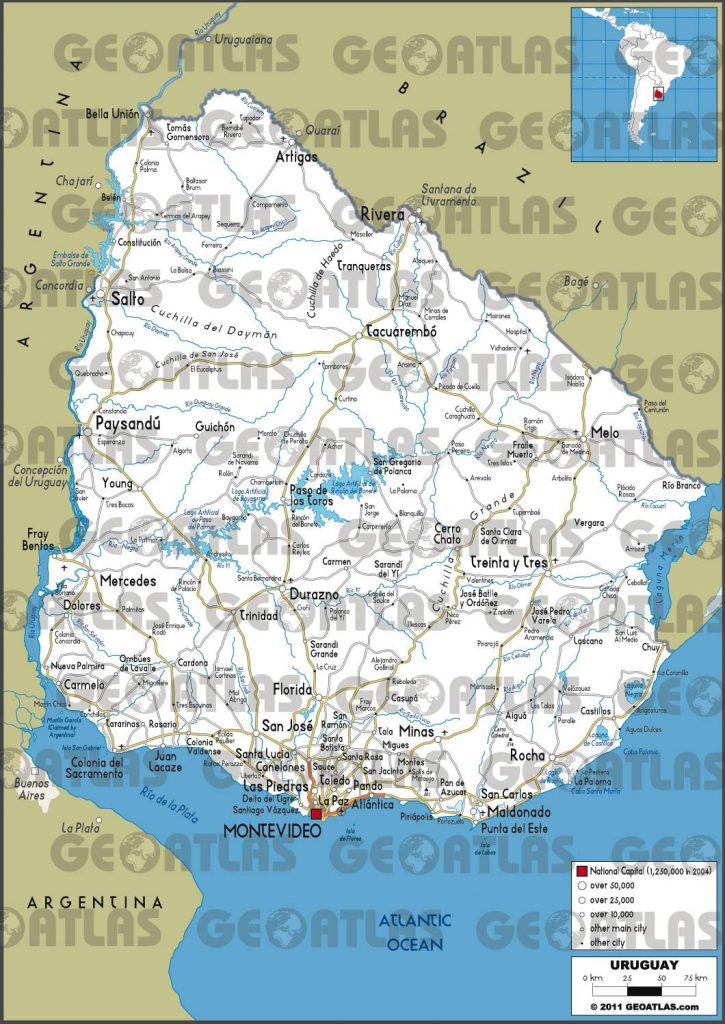Carte routière de l'Uruguay Carte routière de l'Uruguay