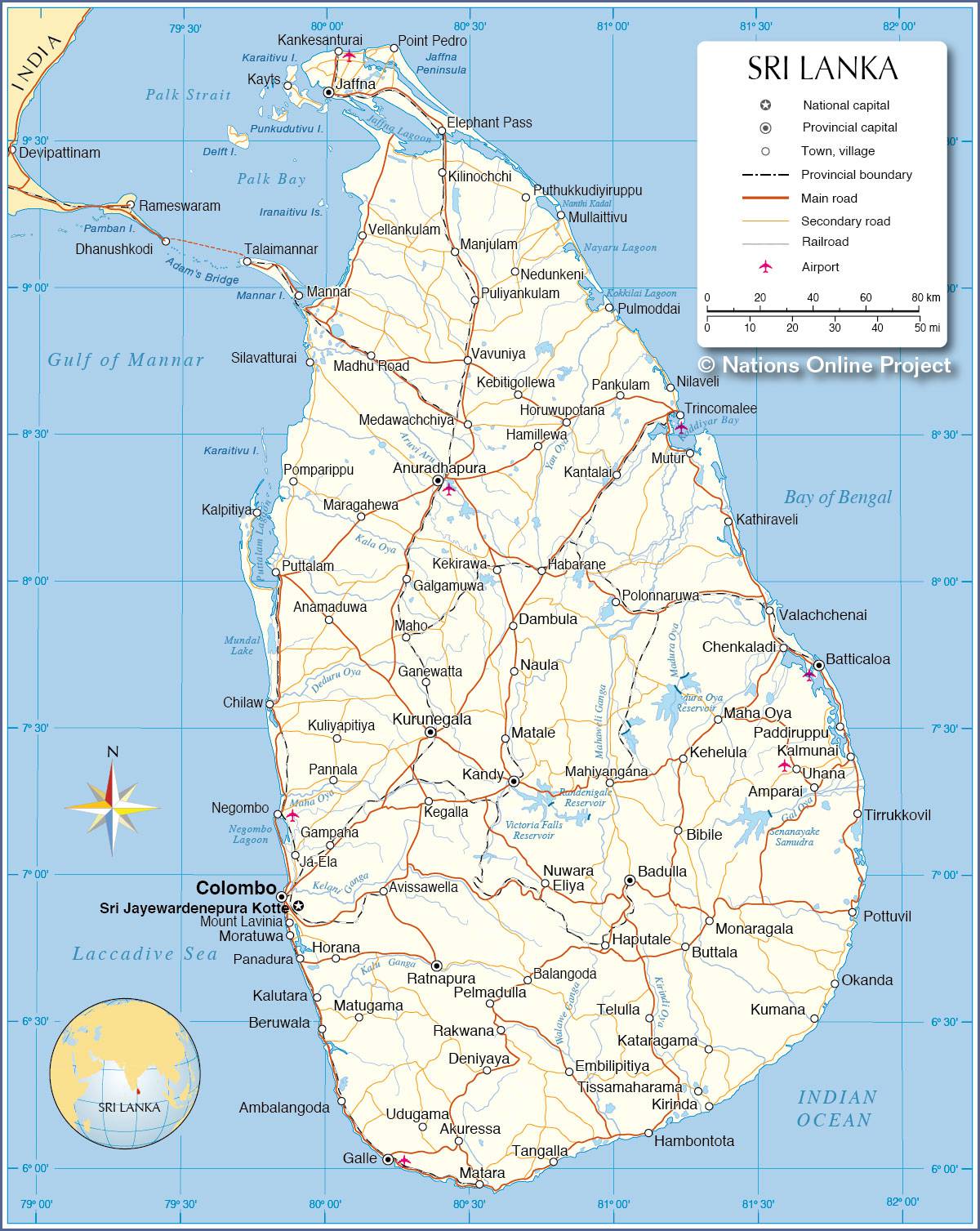 carte geographique du sri lanka