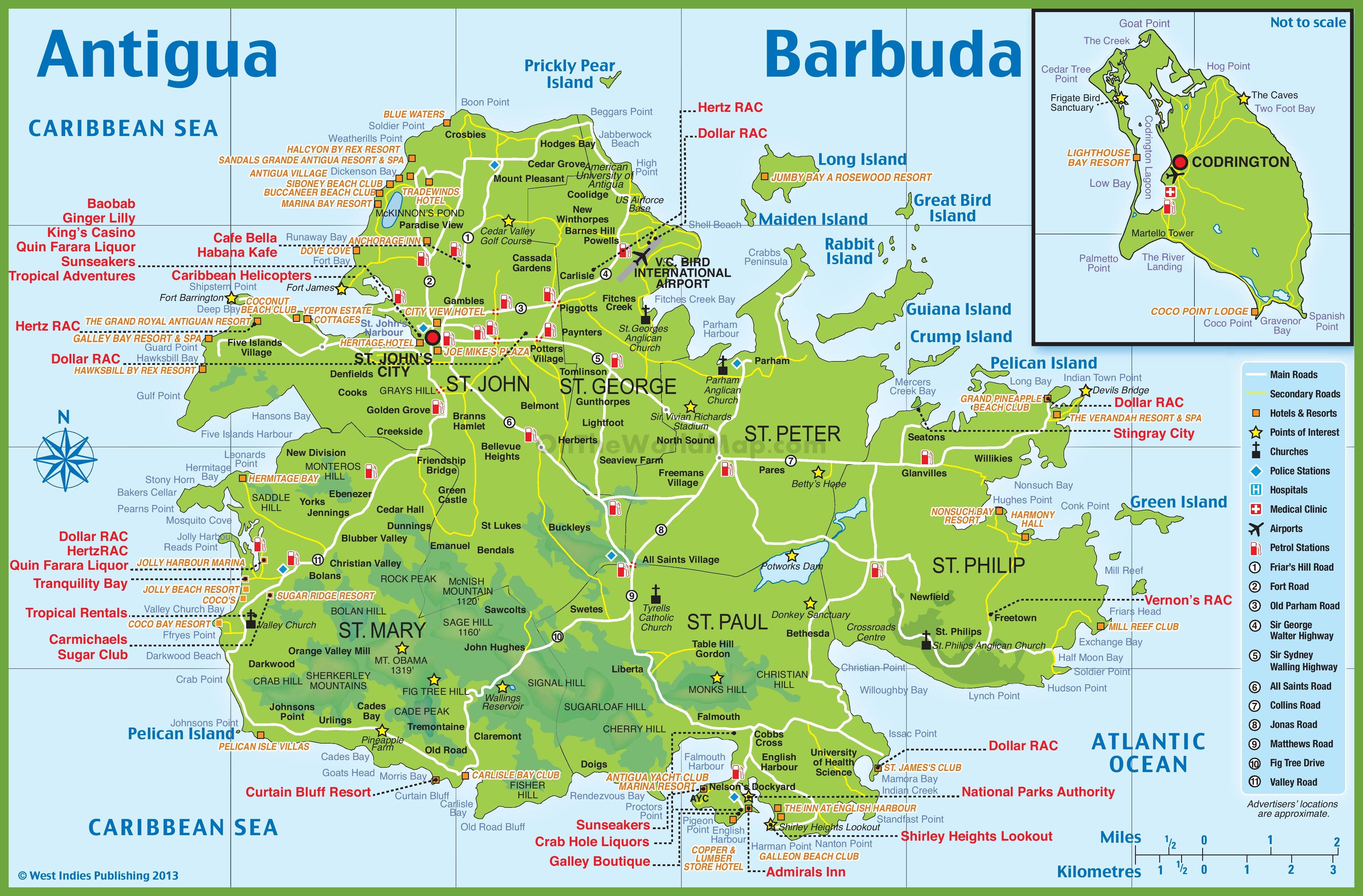 Carte touristique d'Antigua-et-Barbuda Carte touristique d'Antigua-et-Barbuda