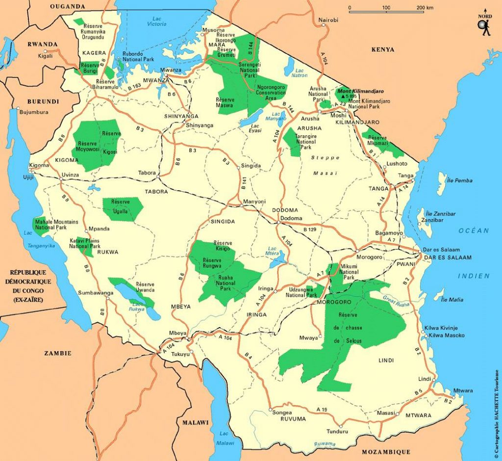 Carte touristique de la Tanzanie Carte touristique de la Tanzanie