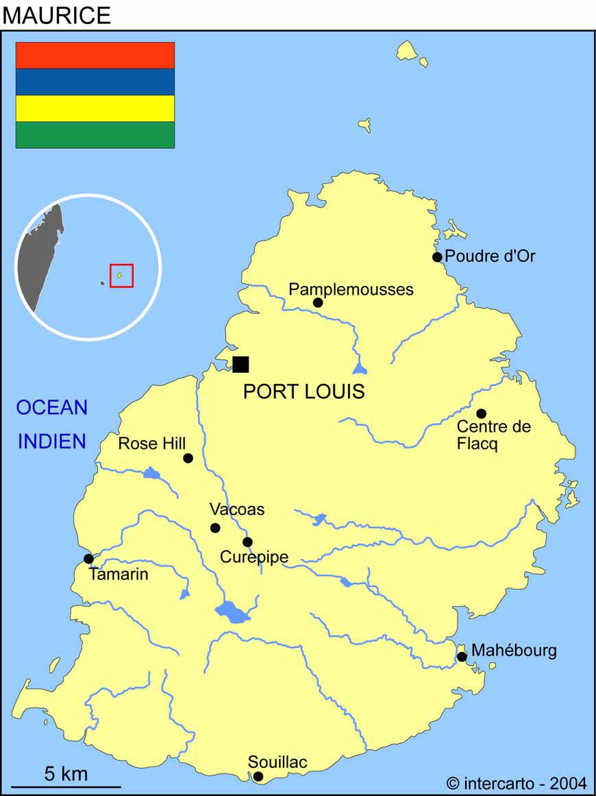 Carte des villes de l'Île Maurice Carte des villes de l'Île Maurice