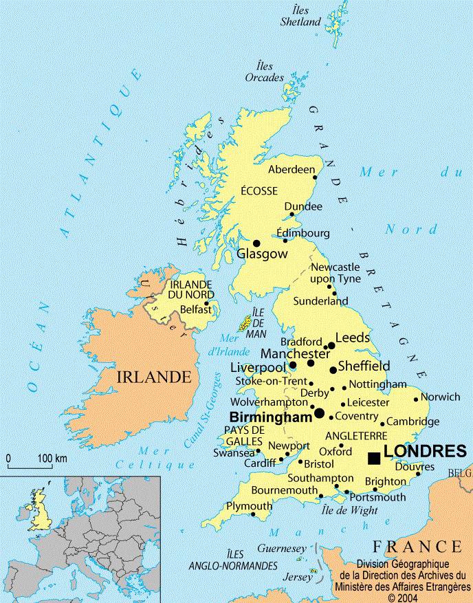 Carte des villes du Royaume-Uni