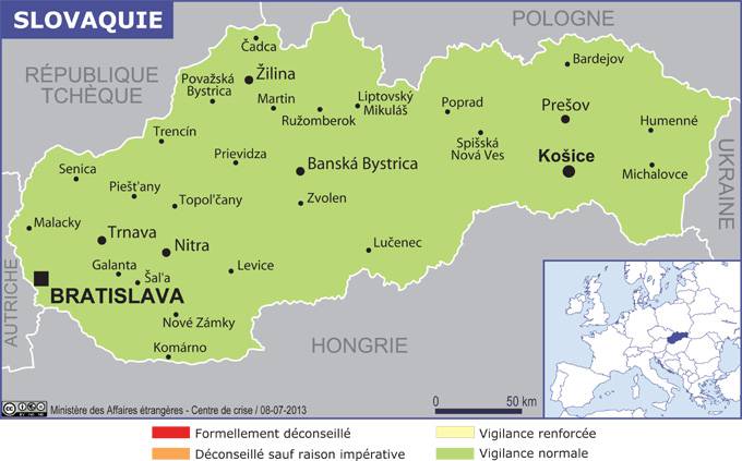 Carte des villes de Slovaquie