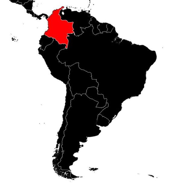 Colombie sur une carte d'Amérique du Sud