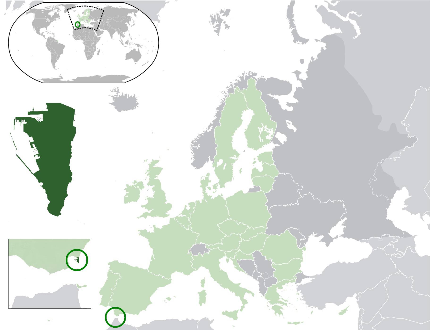 Gibraltar sur une carte de l'Europe Gibraltar sur une carte de l'Europe