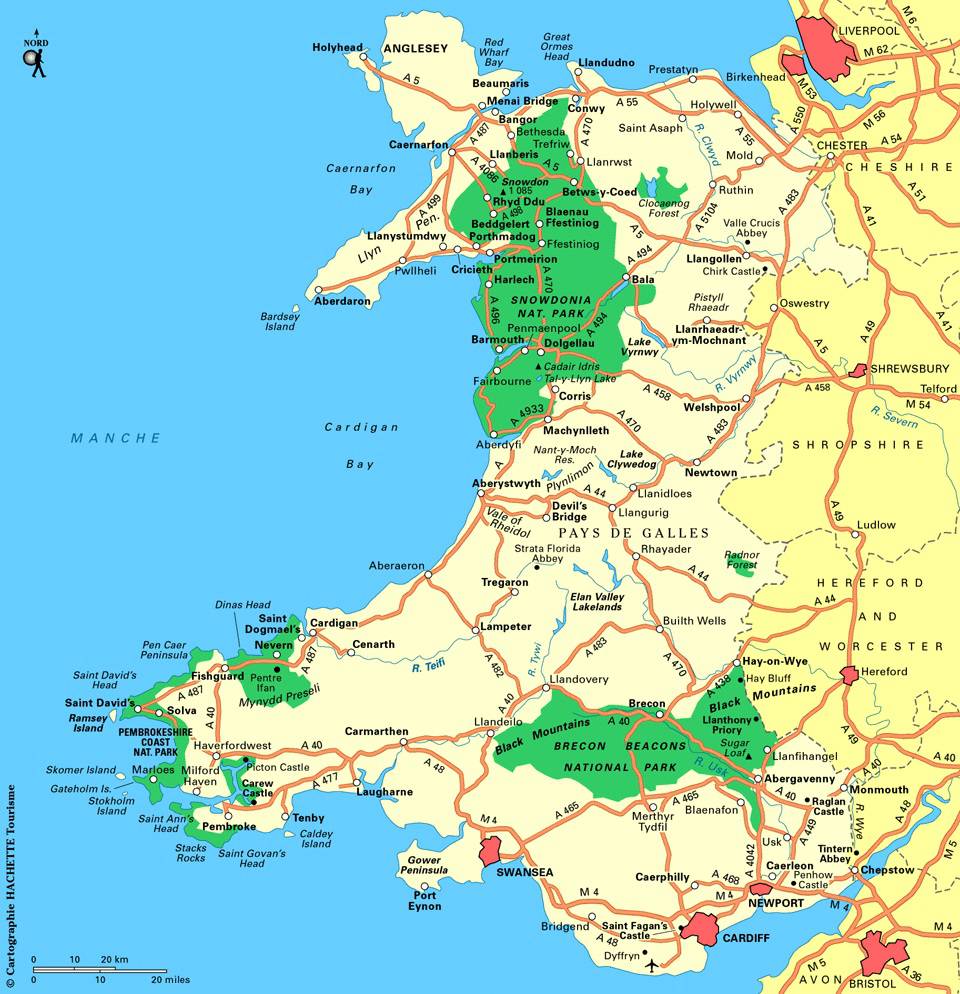 Carte du Pays de Galles - Plusieurs cartes du pays en Europe
