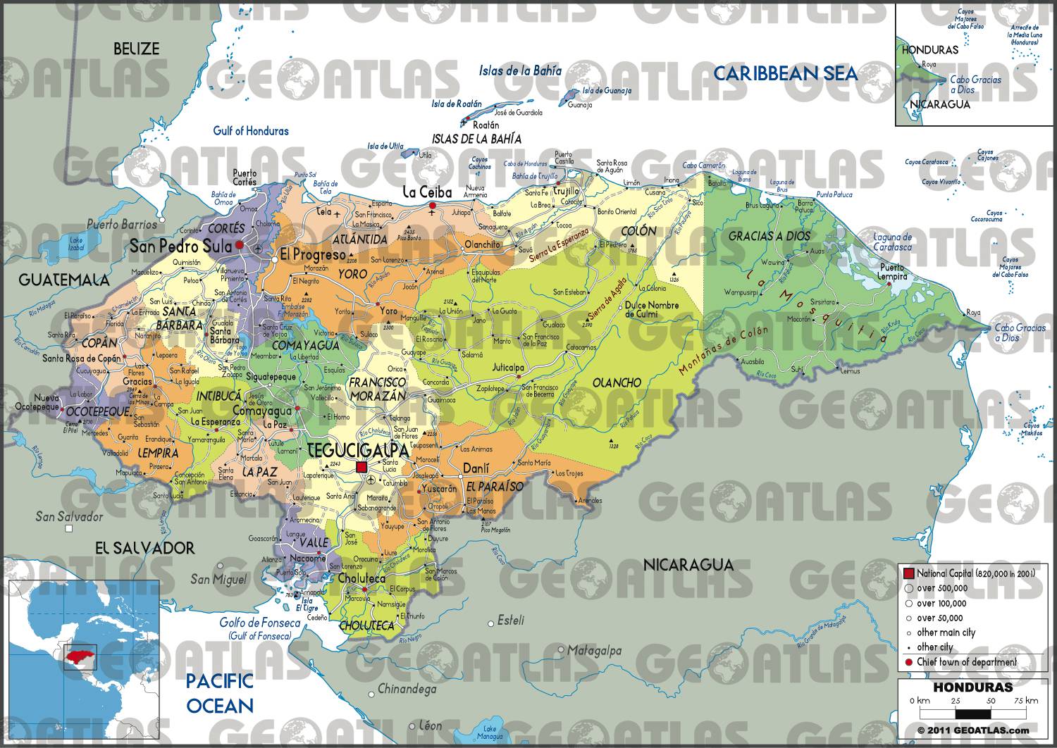 Carte administrative du Honduras Carte administrative du Honduras