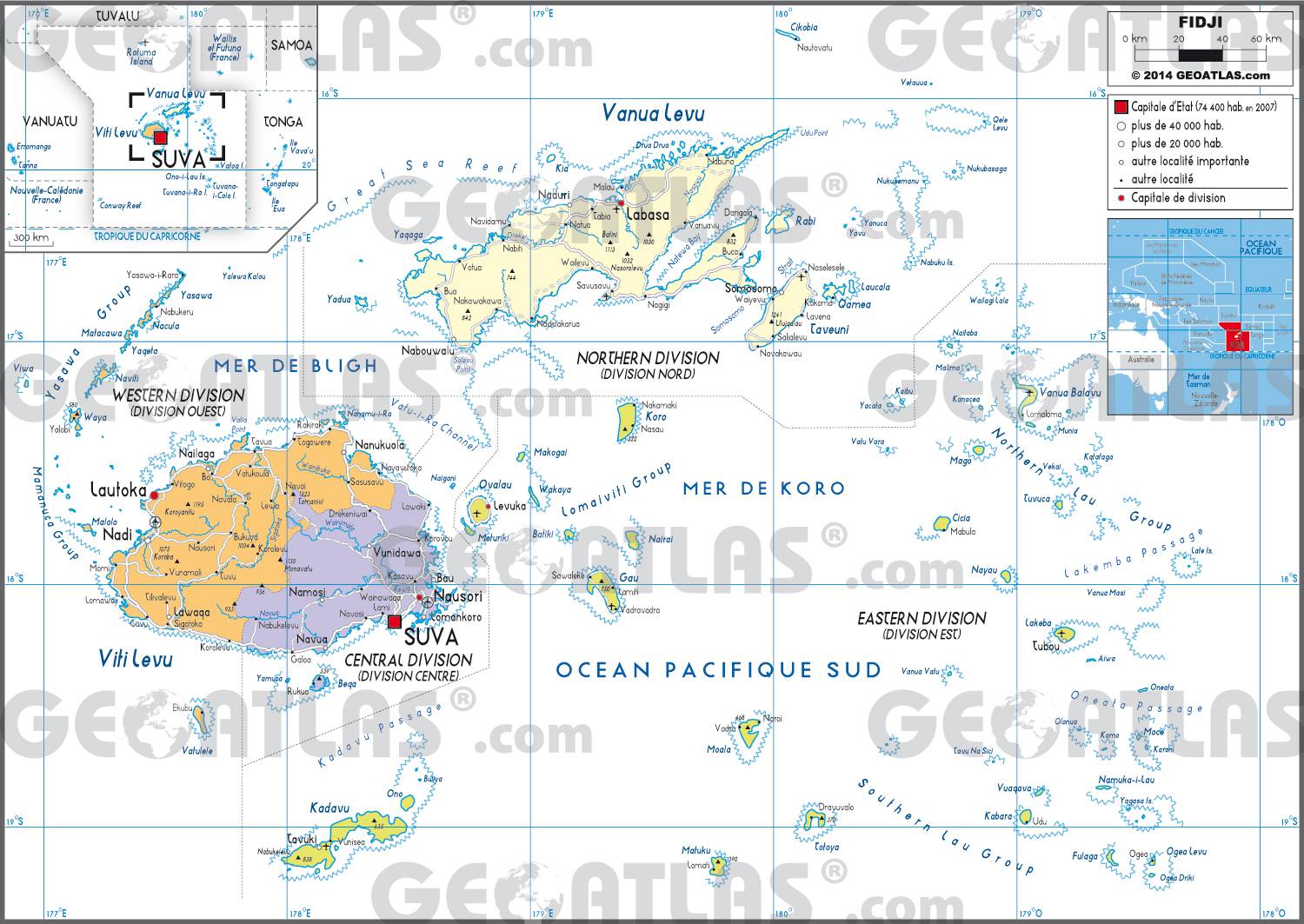 Carte administrative des Îles Fidji Carte administrative des Îles Fidji